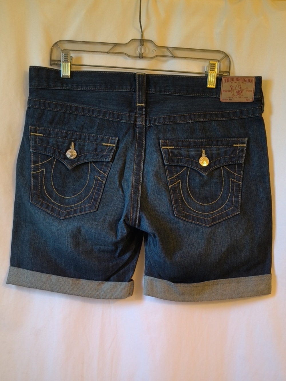 True Religion Dark Indigo Rolled Cuff Denim Shorts